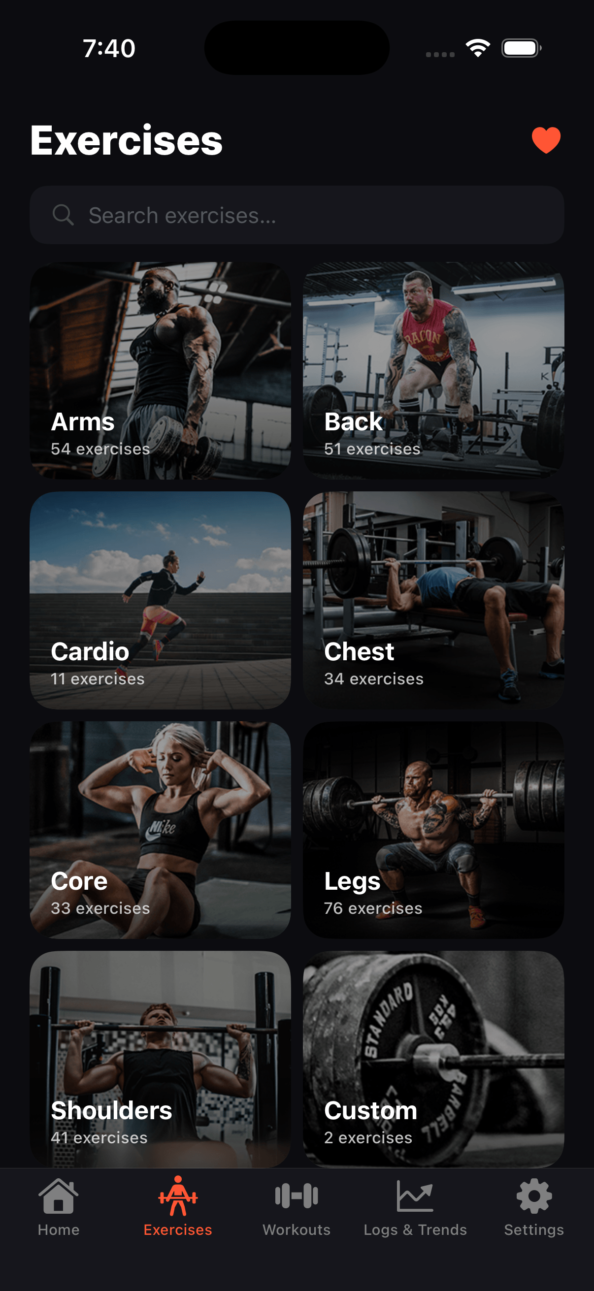 Exercise categories