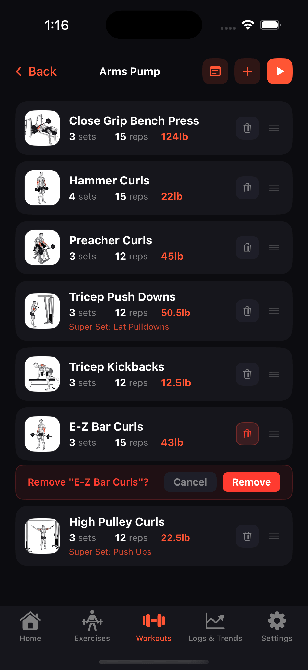 Create a workout screen